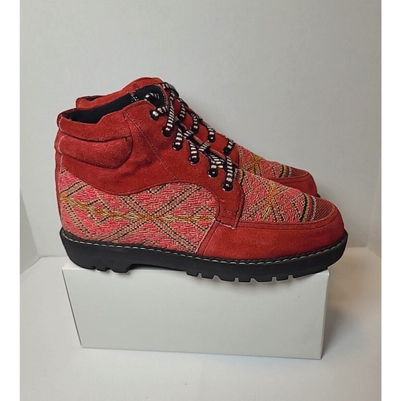 CAT Walking Machines Women's Utility Yoann Aztec Leather Boots Size 9 Red - Picture 5 of 12